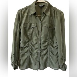DKNY 100% Silk Green Women’s Button Up, Long Sleeve, Collared Shirt Sz‎ S